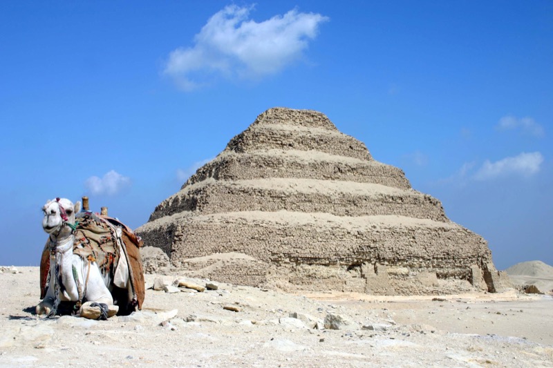 Djoser Step Pyramid at Saqqara with desert landscape