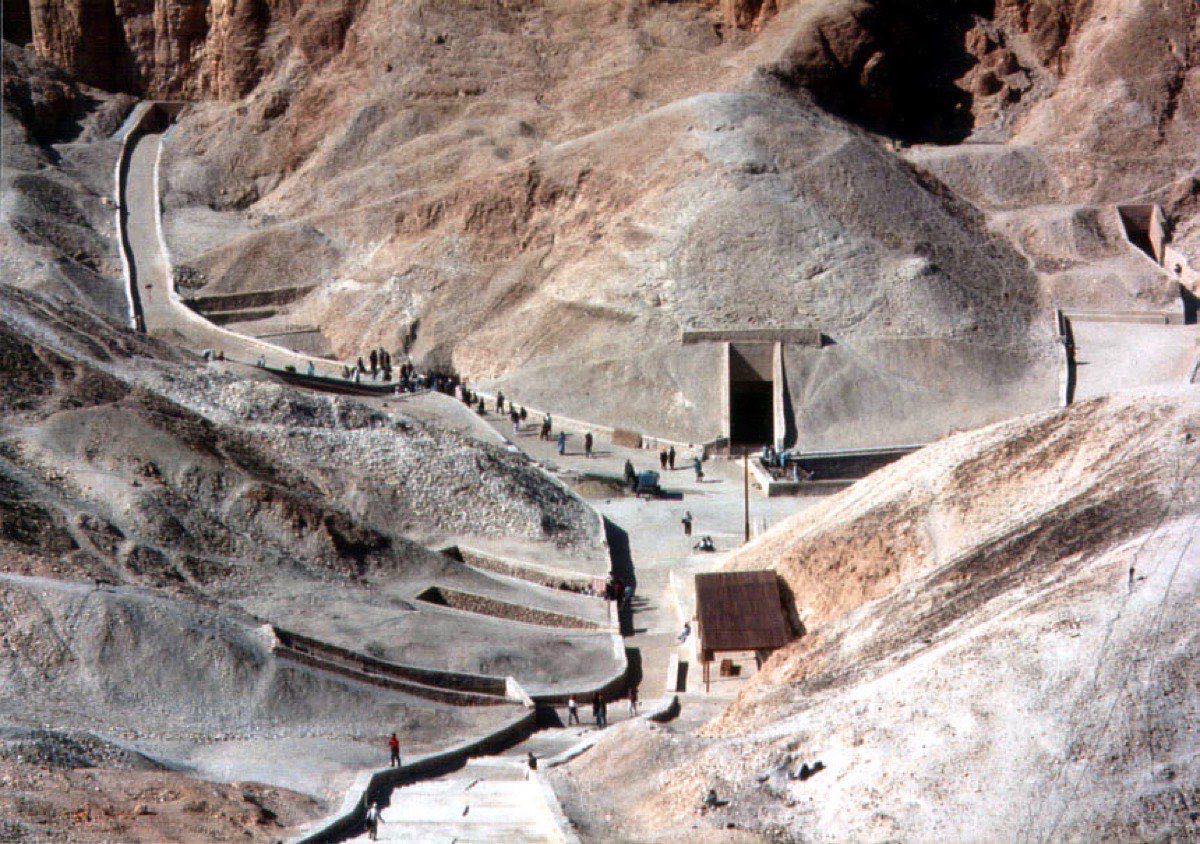 Valley of the Kings west bank aerial view showing the desert landscape
